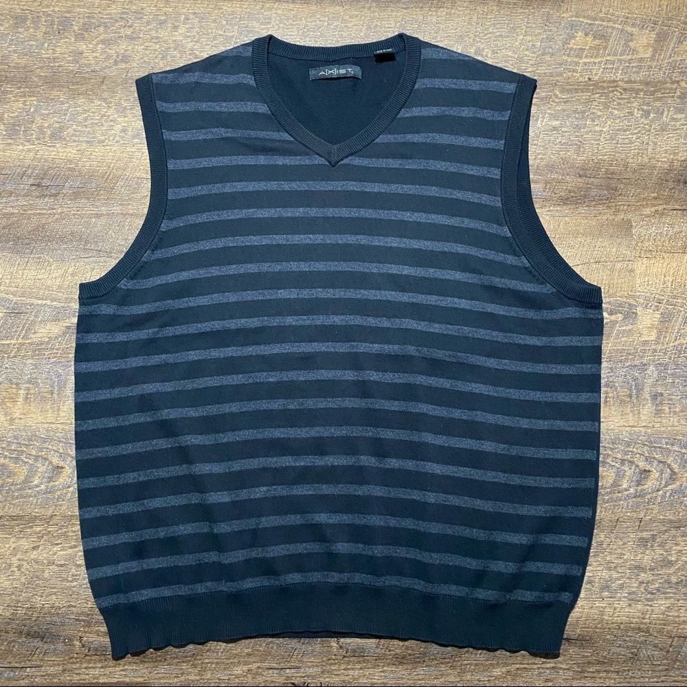 AXIST Men V-neck Knit Pullover Vest Black w/ Grey Stripes - XXL EUC